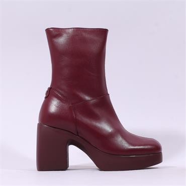 Wonders Lady Platform Block Heel Boot - Burgundy Leather